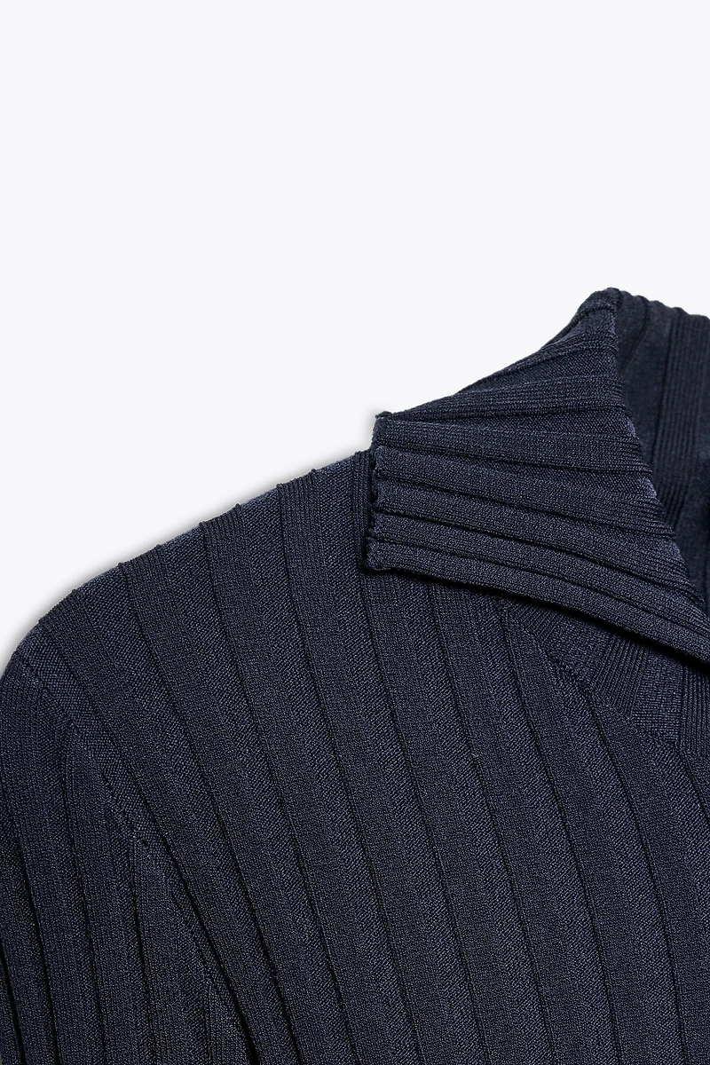 RIBBED KNIT POLO TOP