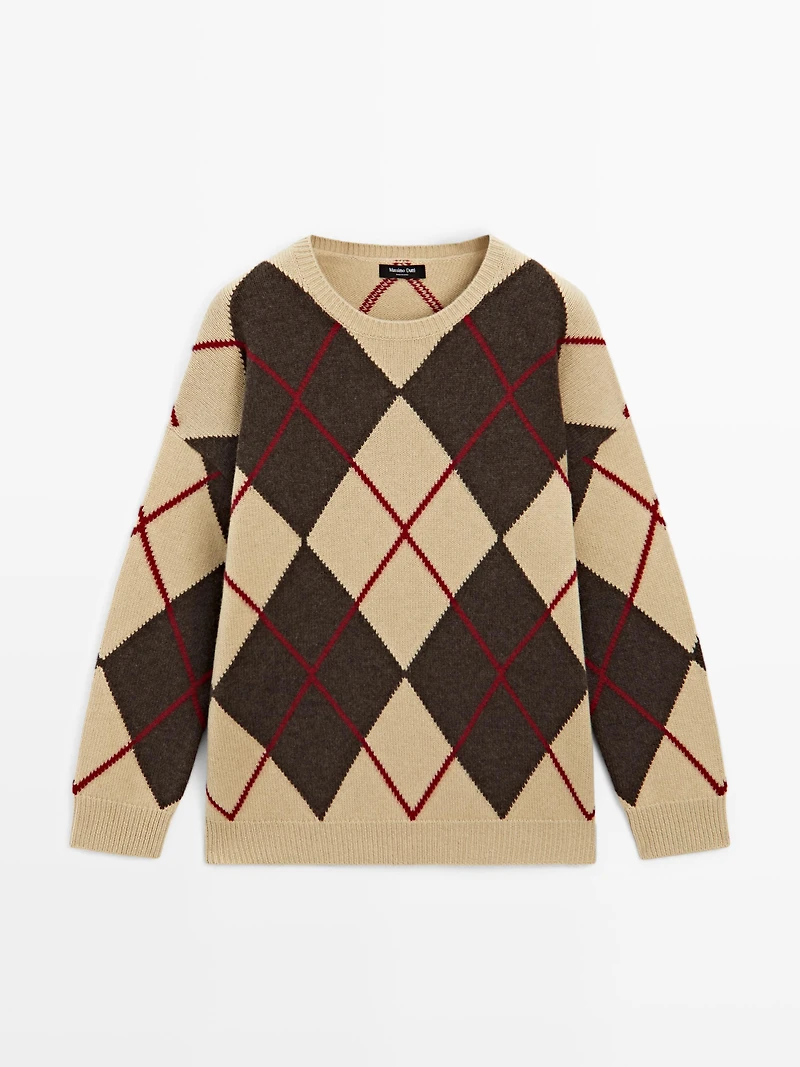 Pull à losanges en laine mélangée