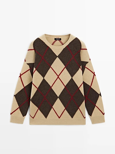 Pull à losanges en laine mélangée