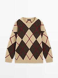Pull à losanges en laine mélangée