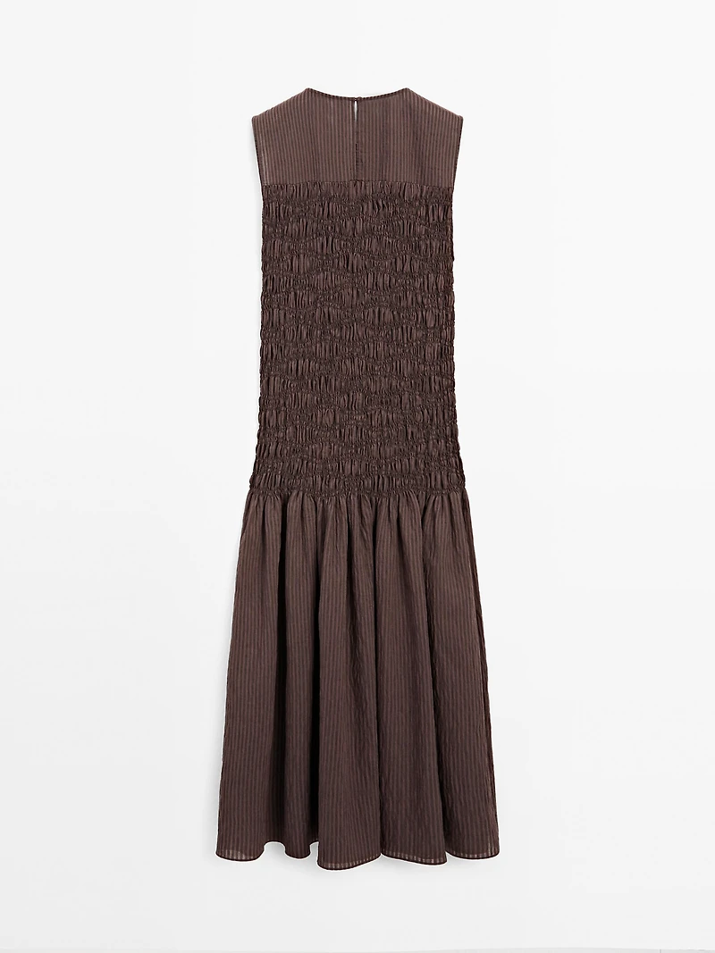 Long flounce dress with gathered detail