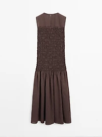 Long flounce dress with gathered detail