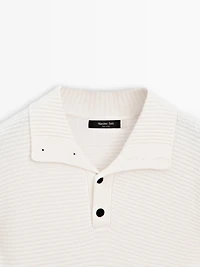 Knit sweater with mock button neck