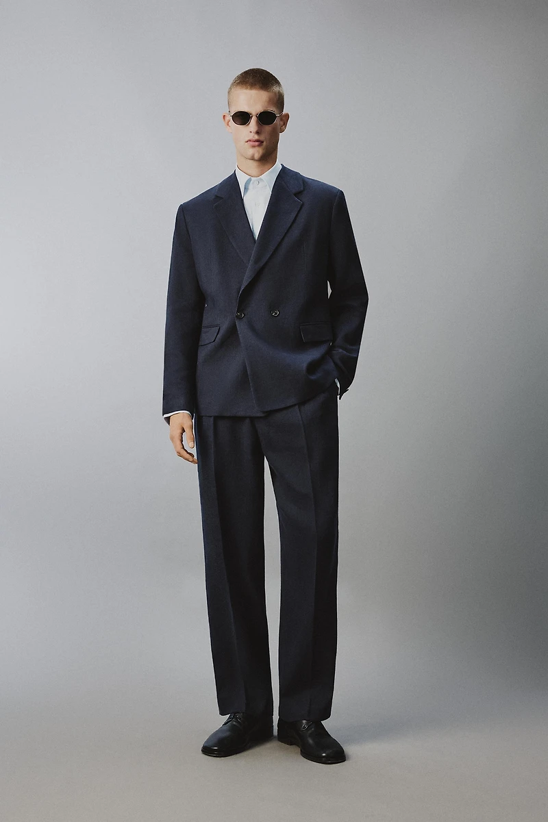 LINEN COTTON BLEND PLEATED SUIT PANTS
