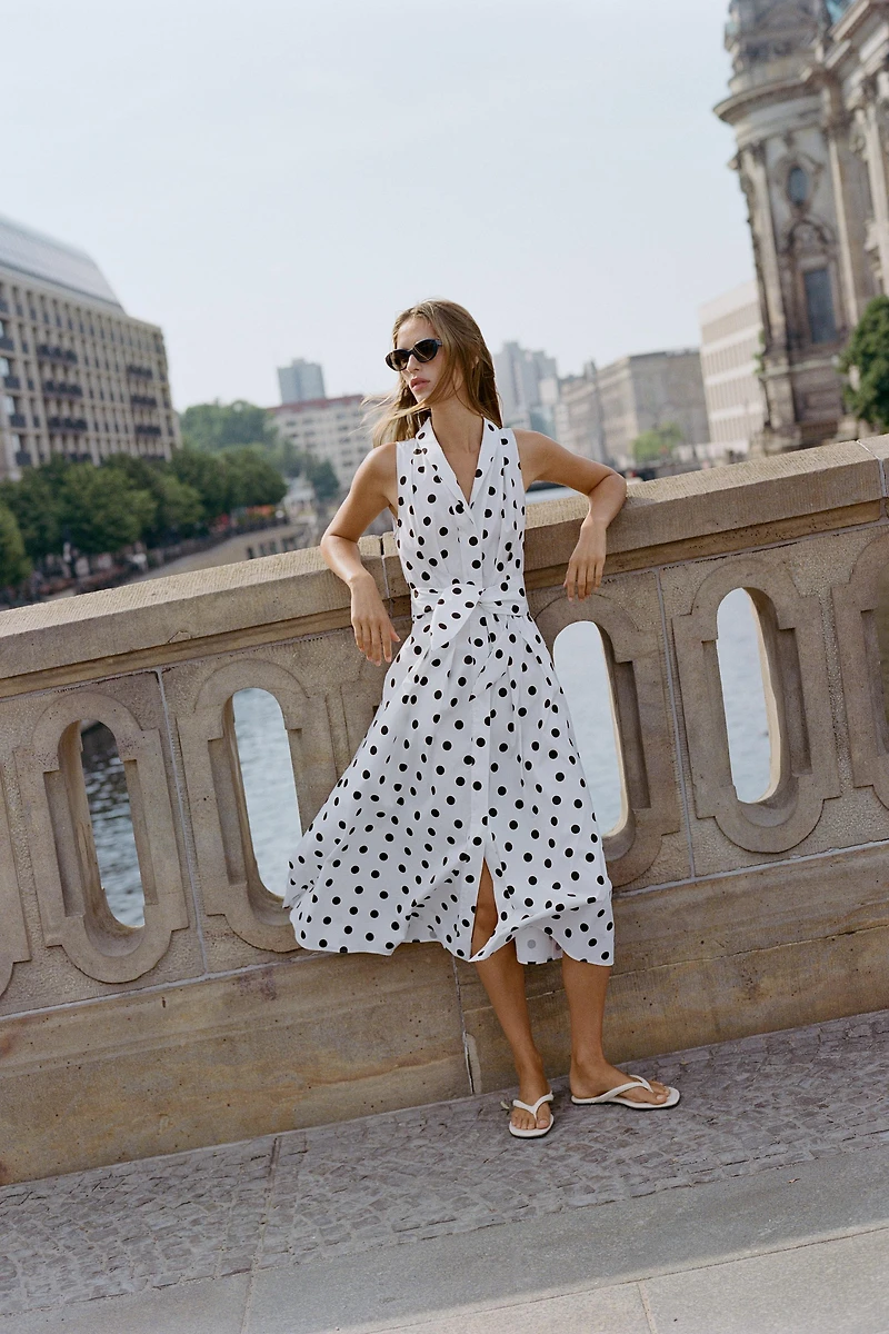 POLKA DOT POPLIN MIDI DRESS
