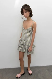 PLAID RUFFLED MINI DRESS