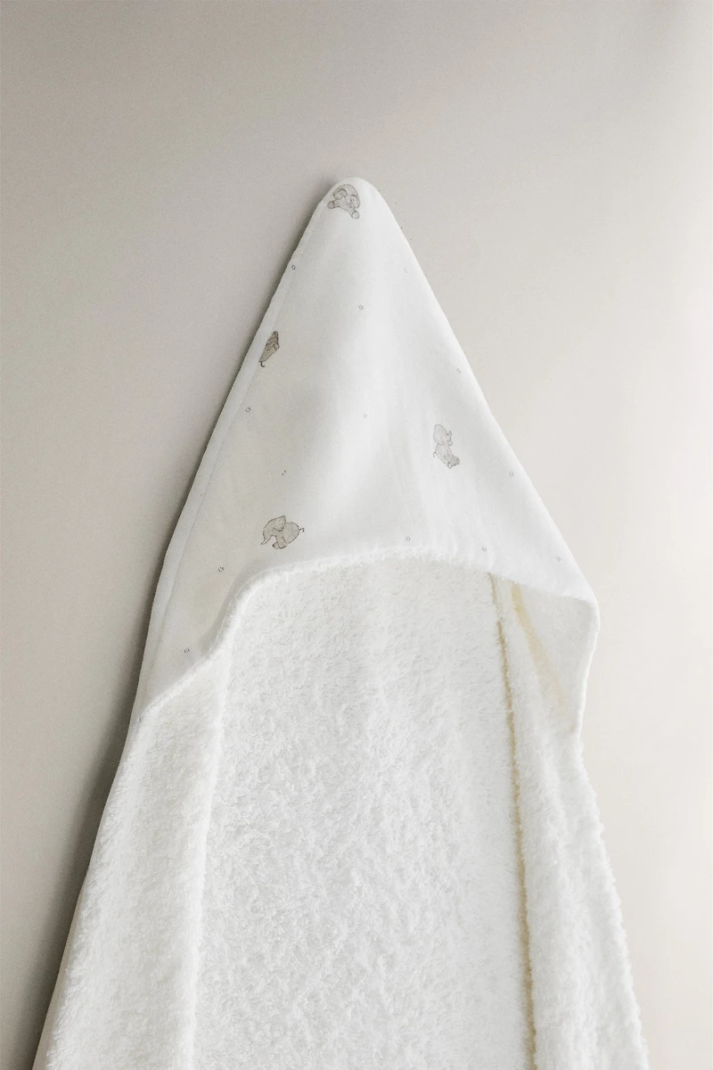 SERVIETTE DE BAIN CAPUCHE BÉBÉ ÉLÉPHANTS