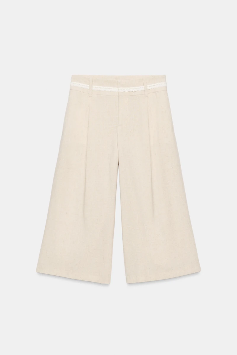 LONG LINEN LACE TRIM SHORTS