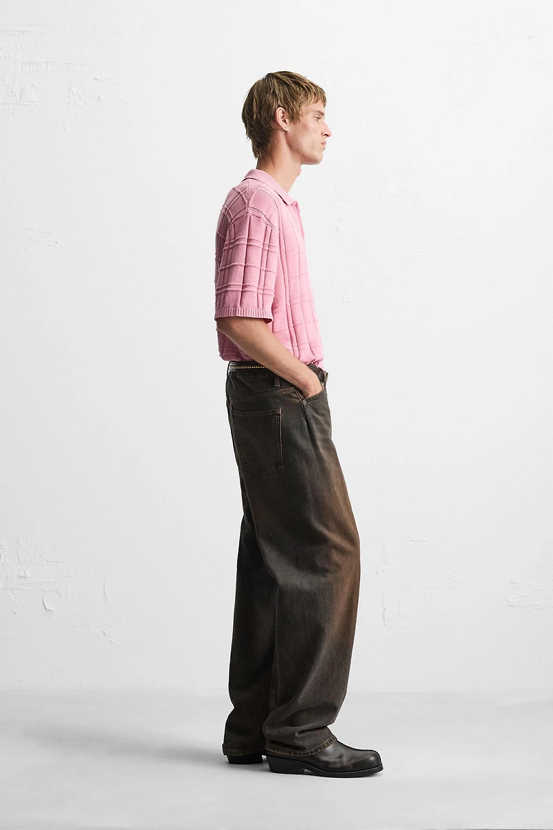 CHECKERED JACQUARD KNIT POLO SHIRT