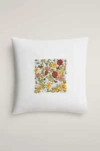 FLORAL EMBROIDERED THROW PILLOW COVER