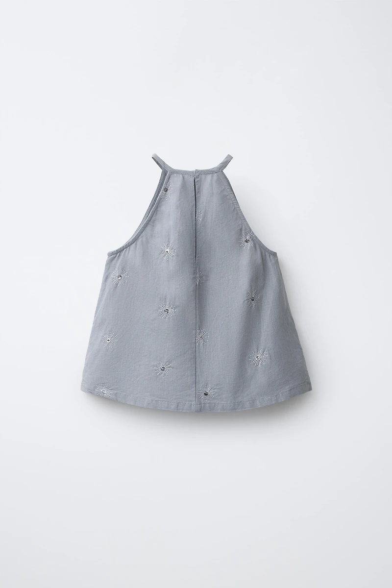 TOP HALTER PAILLETTES COTON ET LIN