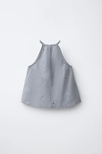 TOP HALTER PAILLETTES COTON ET LIN