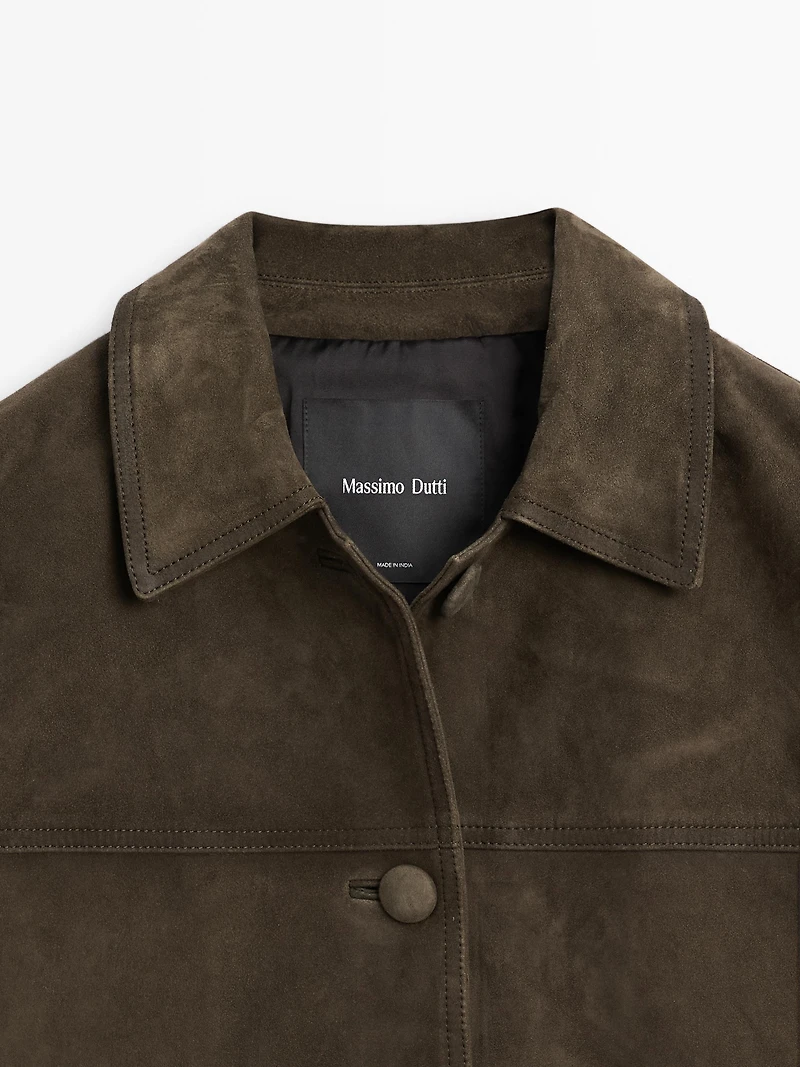 Veste en cuir effet daim avec boutons recouverts