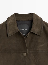 Veste en cuir effet daim avec boutons recouverts