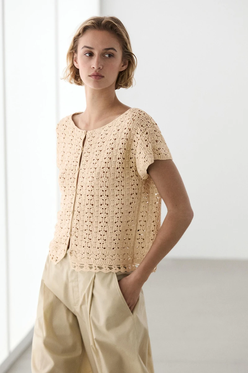 Short sleeve crochet knit cardigan