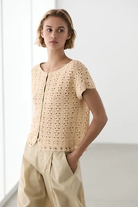 Short sleeve crochet knit cardigan