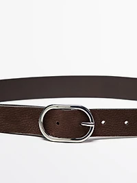 Nubuck leather belt with oval buckle