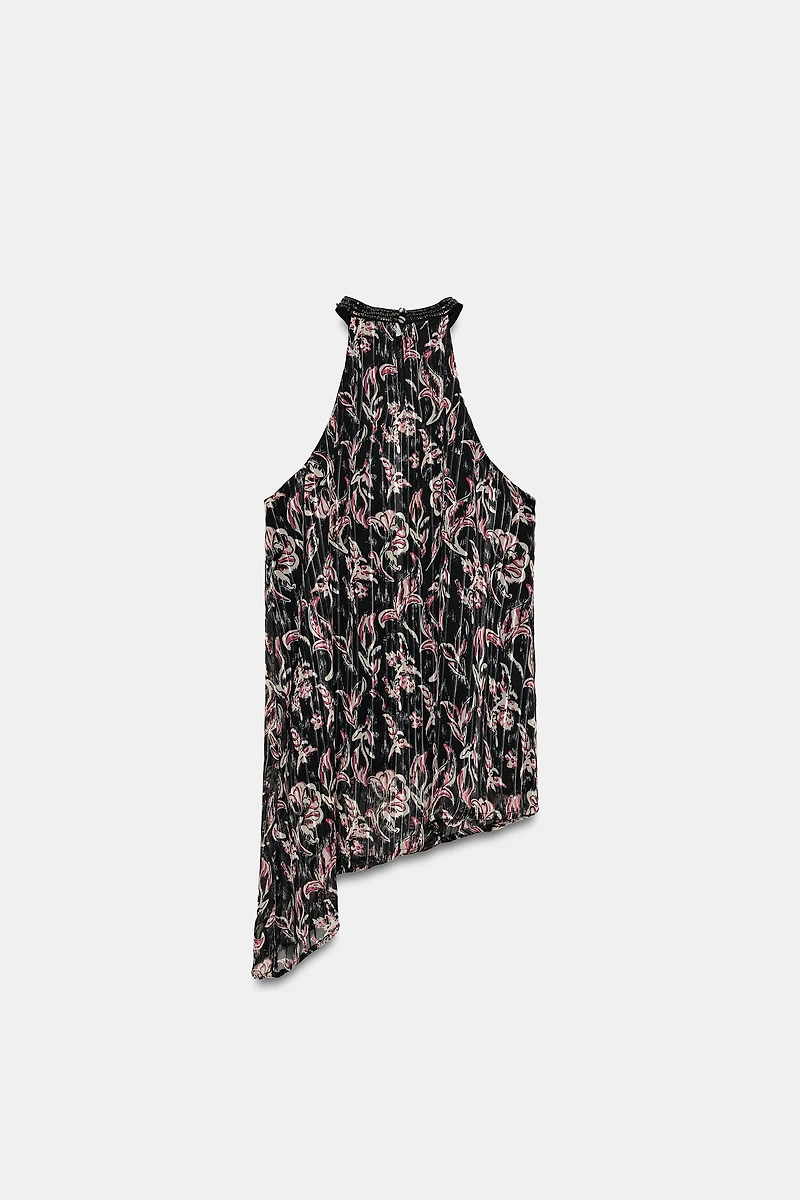 METALLIC THREAD SEQUIN PRINT HALTER TOP