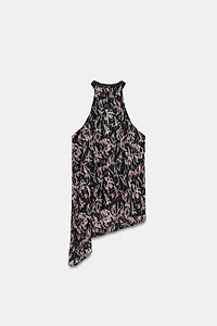METALLIC THREAD SEQUIN PRINT HALTER TOP