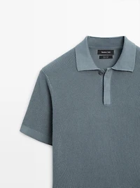 Textured cotton knit polo shirt