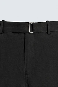 RELAXED FIT VISCOSE-LINEN BELTED PANTS