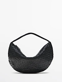 Braided leather half-moon bag