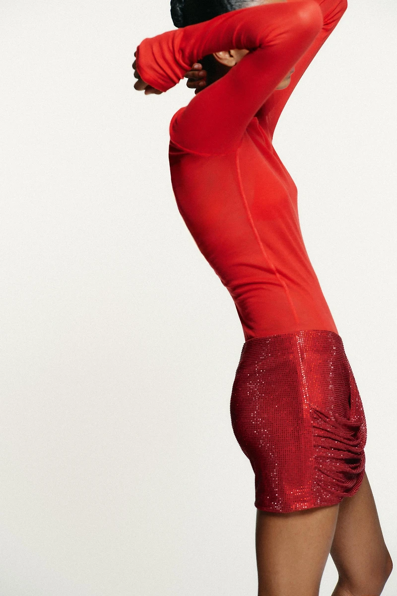 MINI JUPE DRAPÉE STRASS