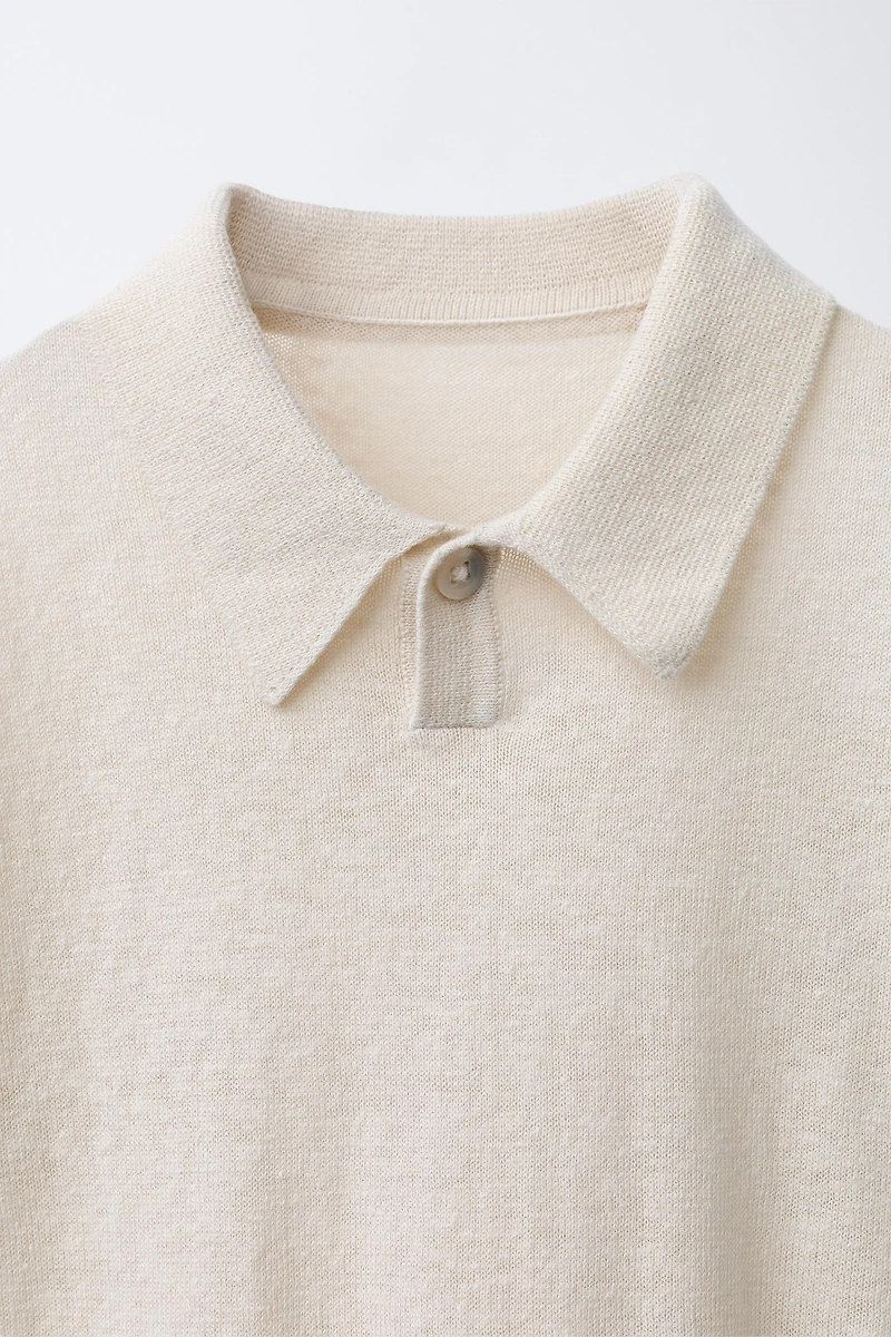 COTTON LINEN KNIT POLO SHIRT
