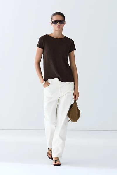 Cotton blend short sleeve knit sweater