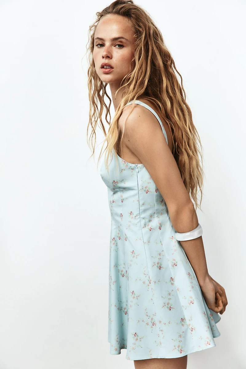 FLORAL POPLIN SHORT DRESS