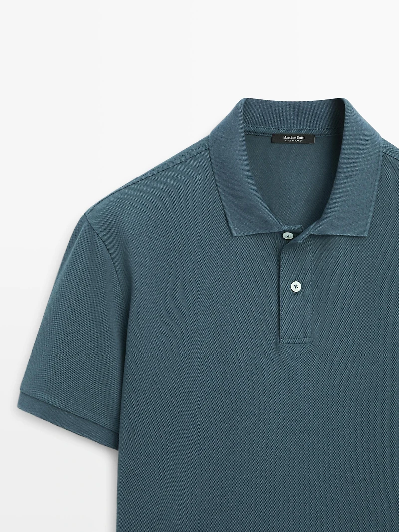 Micro-textured cotton piqué polo shirt