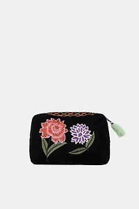 TROUSSE MATELASSÉE EN VELOURS ET BRODERIES DE FLEURS