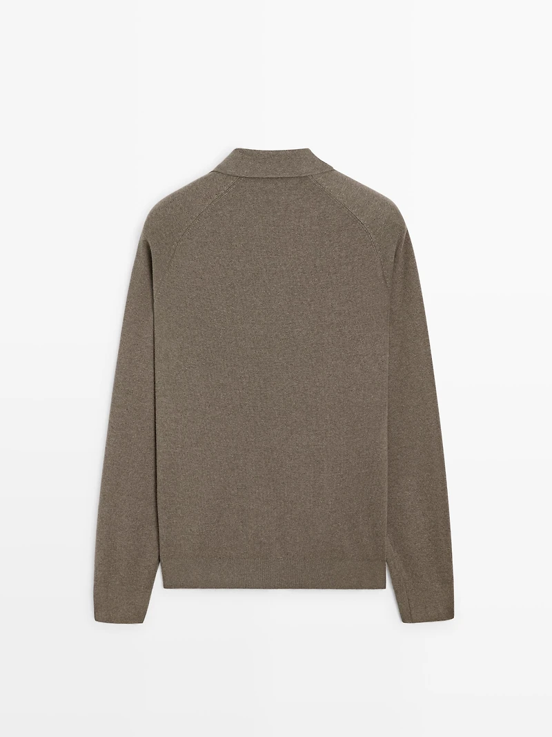 Cotton blend zip-up knit cardigan