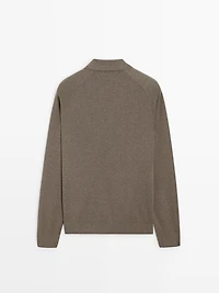 Cotton blend zip-up knit cardigan