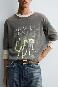 WASHED PRINTED KNIT T-SHIRT