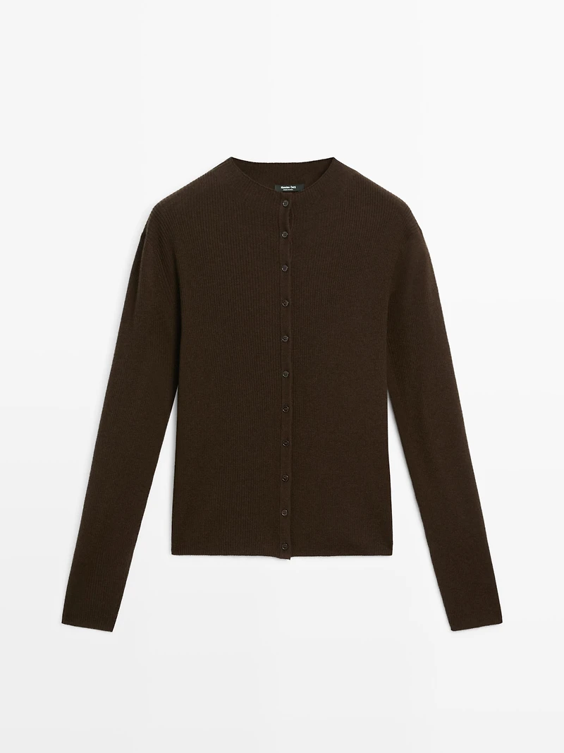 Ribbed wool blend cardigan