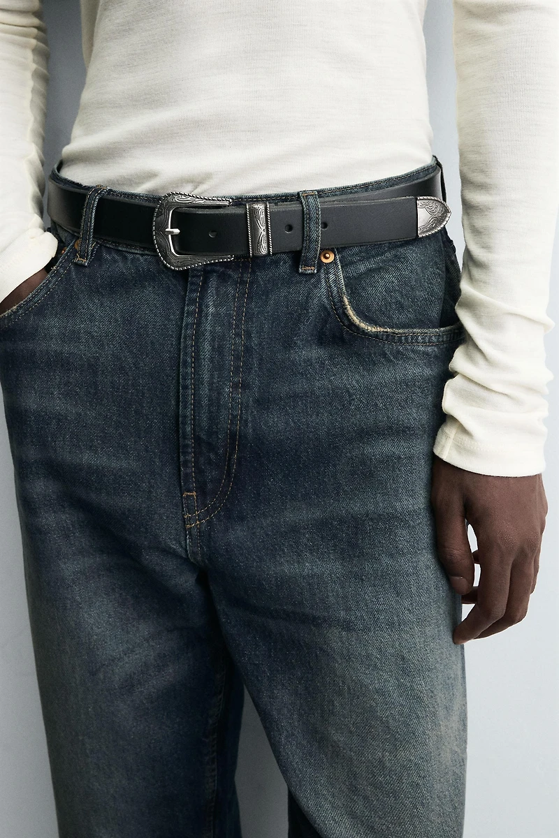 VINTAGE EFFECT LEATHER BELT