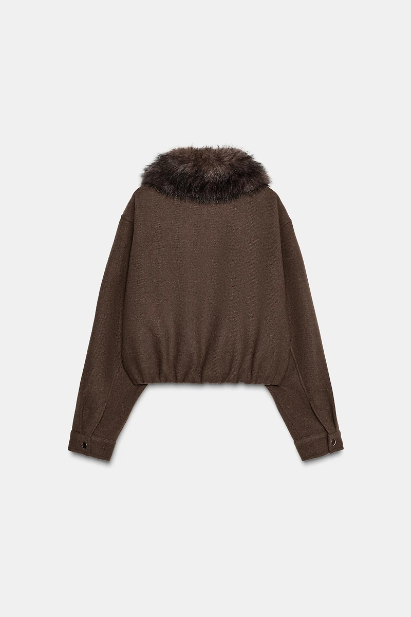 SOFT FAUX FUR COLLAR BOMBER JACKET