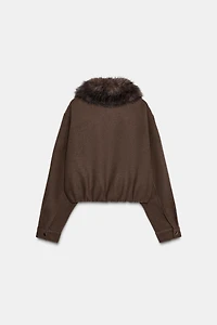 SOFT FAUX FUR COLLAR BOMBER JACKET