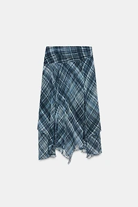PLAID ASYMMETRIC MIDI SKIRT