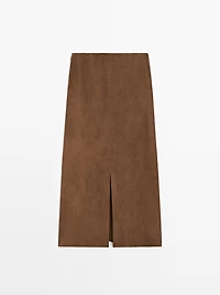 Suede leather midi skirt