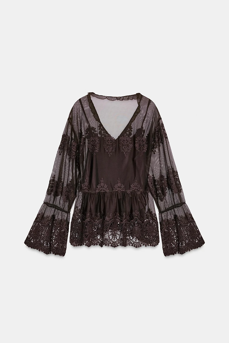 EMBROIDERED TULLE BLOUSE