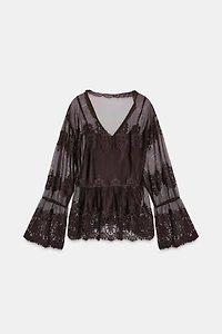 EMBROIDERED TULLE BLOUSE