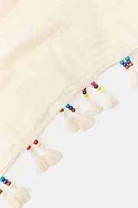 LINEN BEAD AND POMPOM SCARF