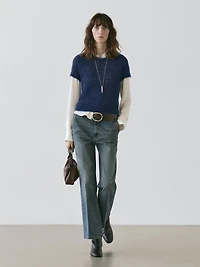 Short sleeve knit alpaca blend sweater