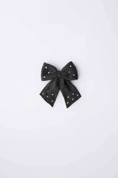RHINESTONE KNIT BOW BARRETTE