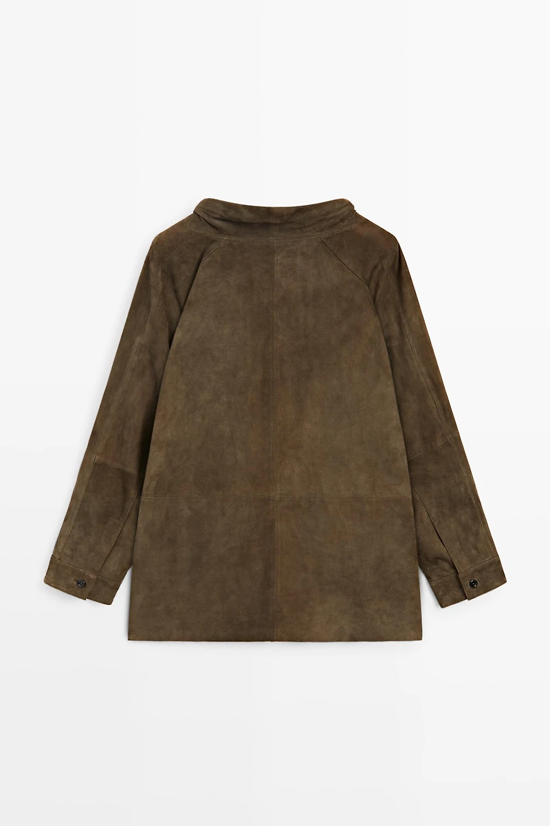 High-neck suede shirt
