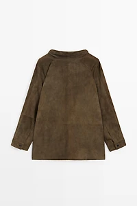 High-neck suede shirt