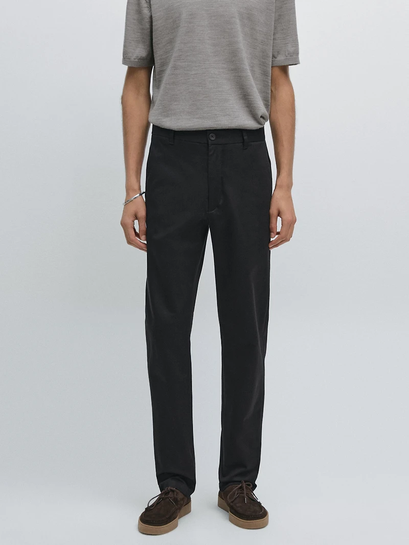 Cotton blend slim fit trousers