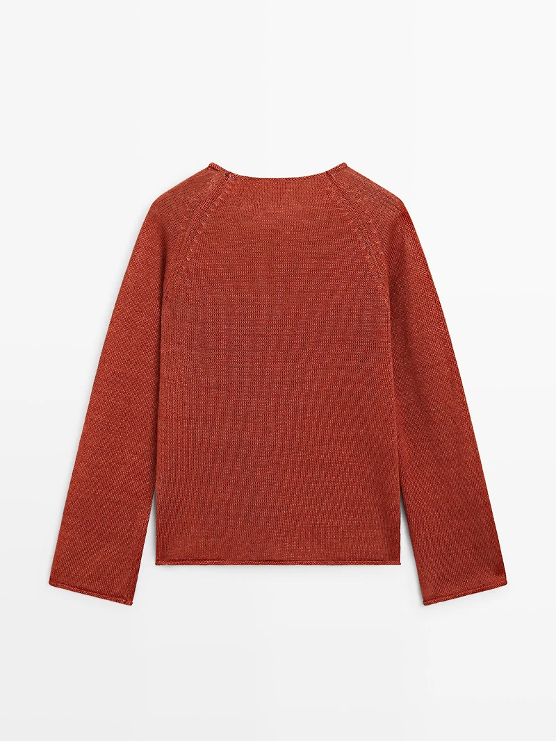 100% linen knit crew neck sweater